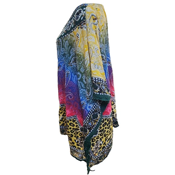 Aqua Blue Hippie Boho Caftan Top Plus Size 1X Embellished Rayon Festival - Picture 6 of 8